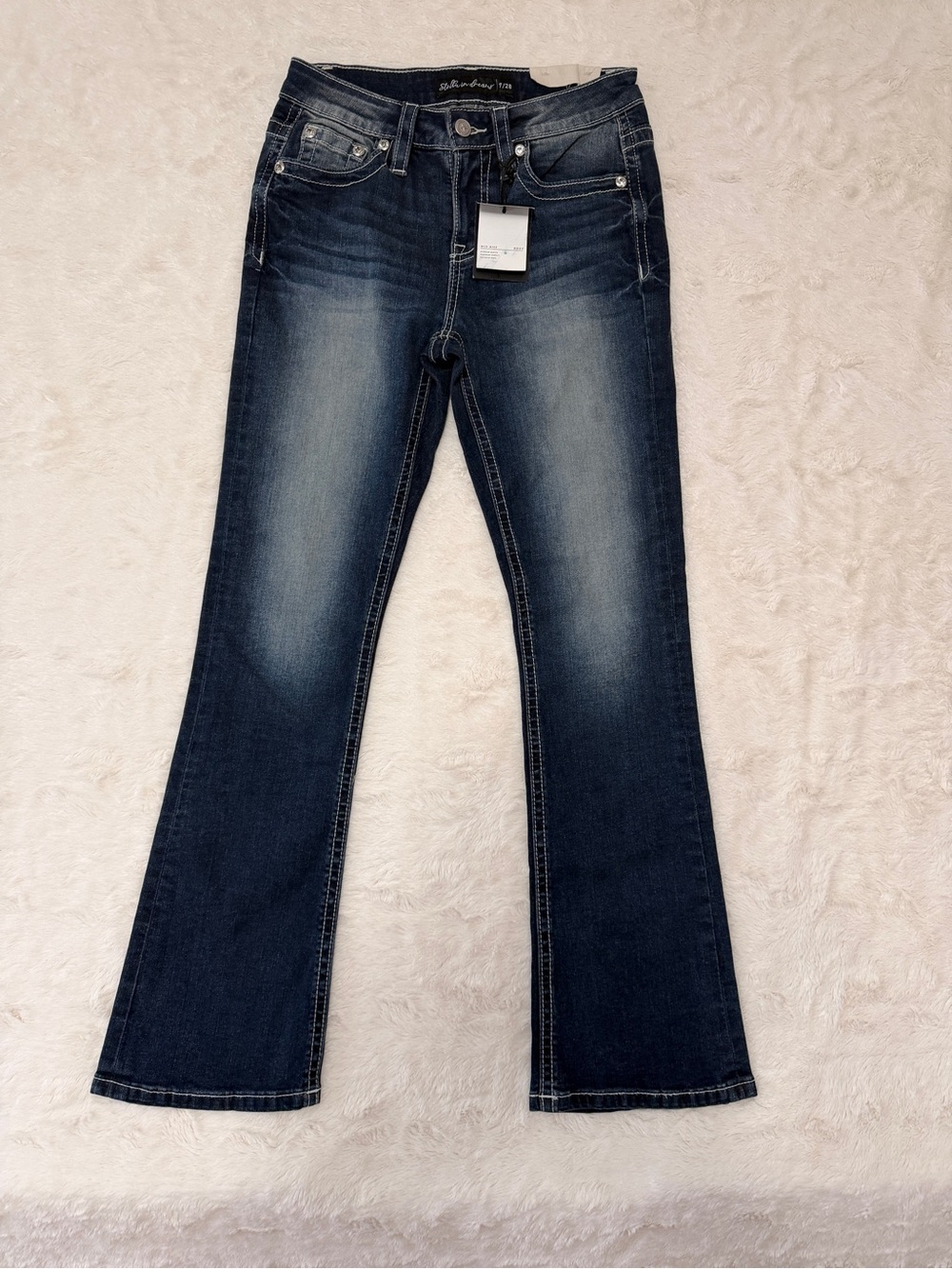NWT Stella In Dreams Mid Rise Bootcut Jeans Sz 7/28 Dark Wash Western Bling